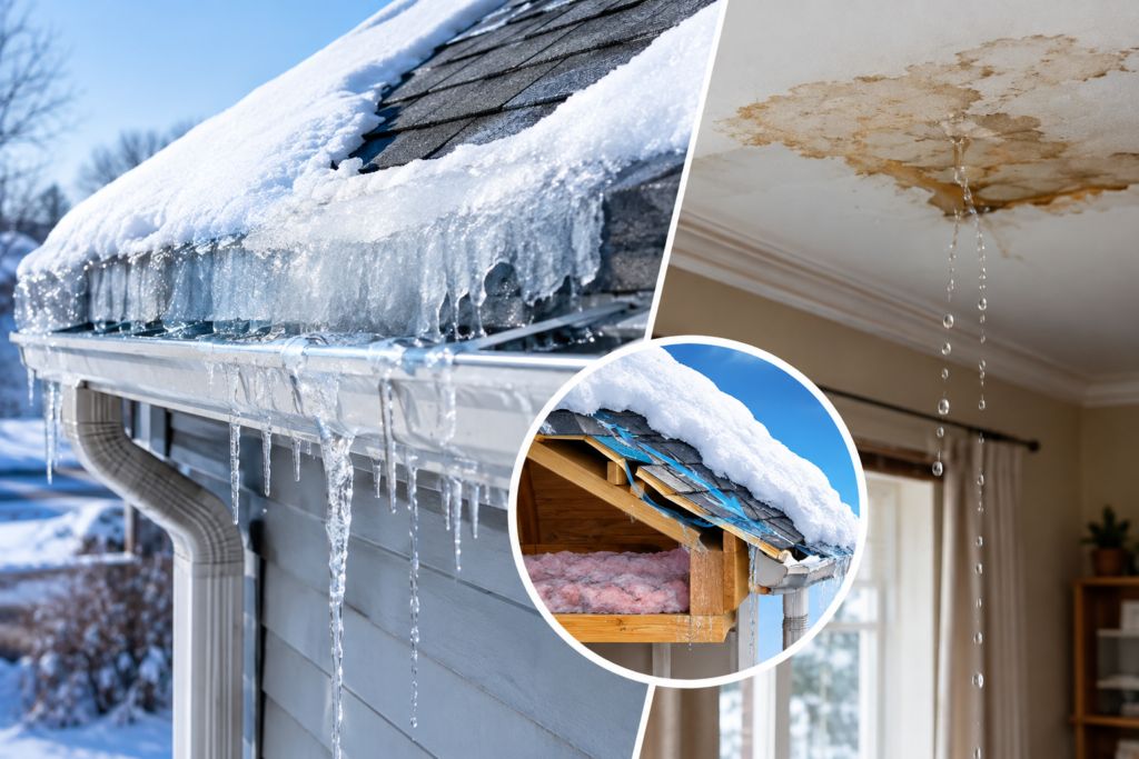 Ice Dams and Gutter Damage: How Winter Backup Leads to Water Inside Your Home